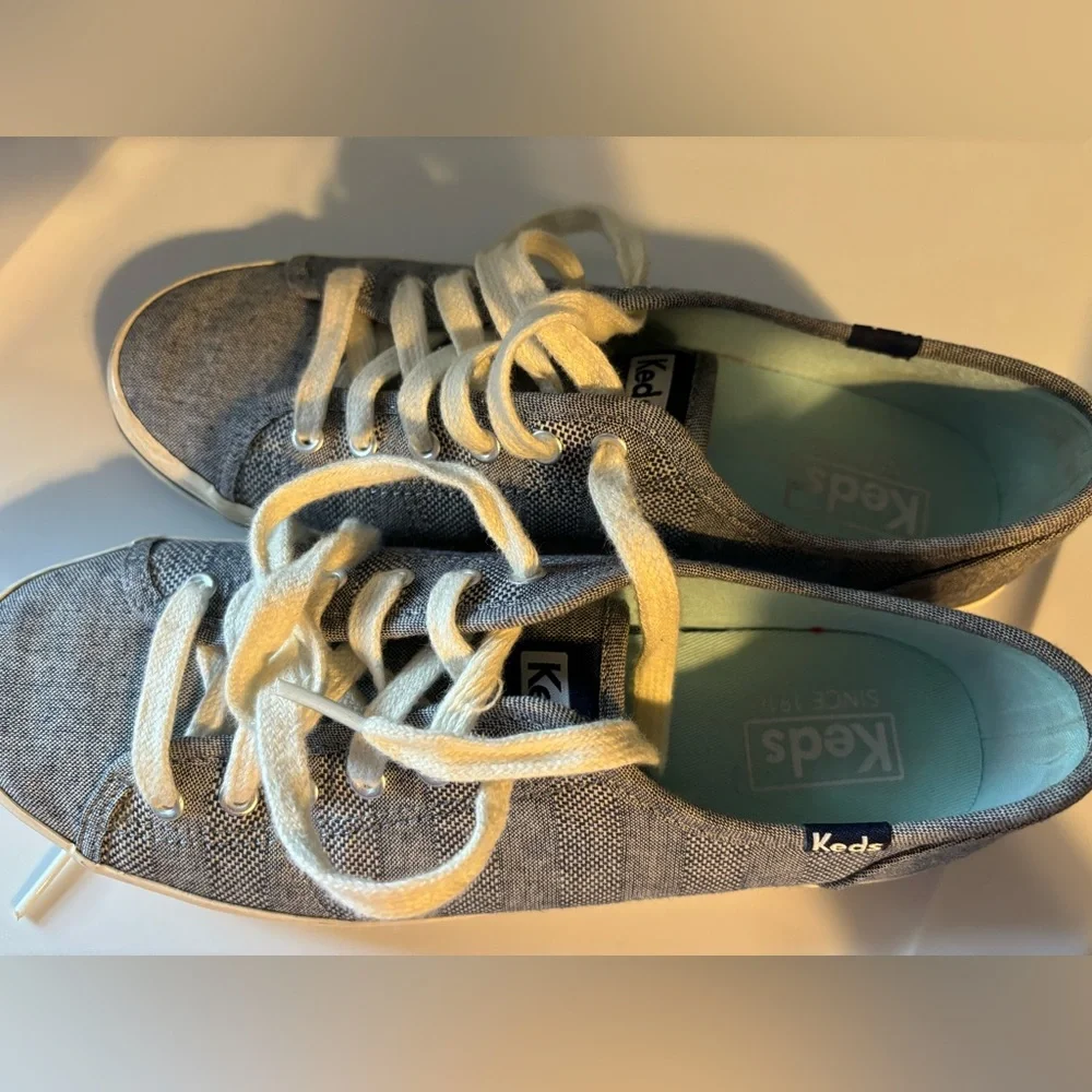 Keds Size 7‎ Women’s Navy Blue And White Pattern In EUC  WF54698
